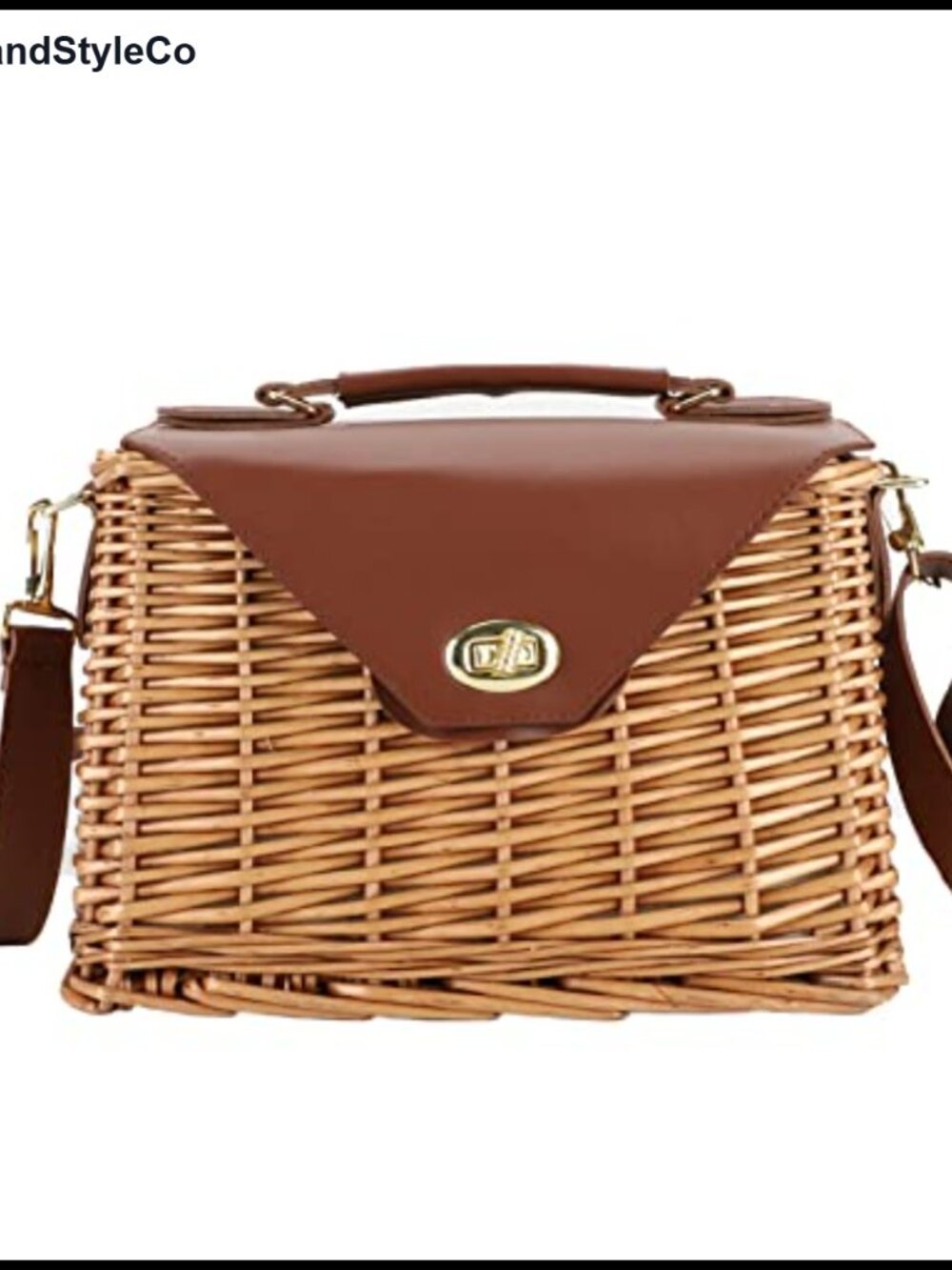 Hand Woven Rattan Wicker Straw Bag with Leather Strap Summer Beach Tote